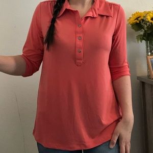 Salmon Half Button Down Blouse